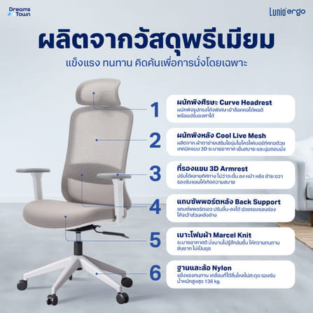 เก้าอี้ทำงานเพื่อสุขภาพ LUNIO ERGO STARLIGHT WHITE FROZEN สีขาว_1
